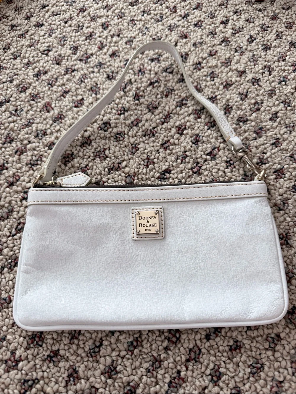 Dooney & Bourke White Leather Wristlet with Gold Plaque
